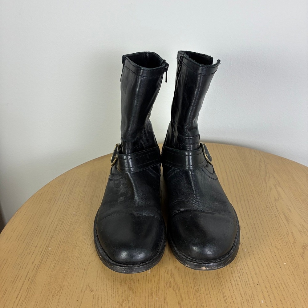 Eddie Bauer Leather Moto Biker Boots Women's 9 Side Zip Low Block Heel Buckle - Picture 2 of 9